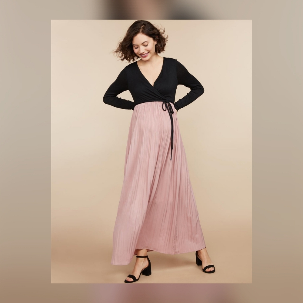 Motherhood Maternity Size Small Black and Blush Maxi Dress/Gown